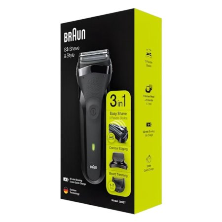 ماكينة حلاقة وتشذيب اللحية براون Series 3 Shave & Style 300BT – 3 في 1 – لاسلكية مع أمشاط تشذيب 1-7 مم